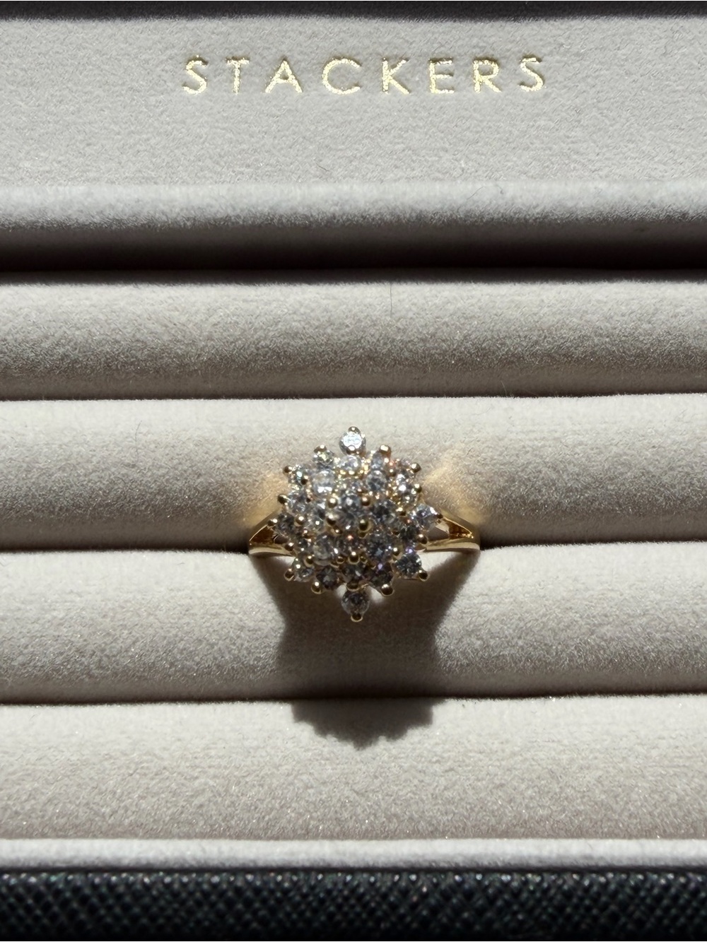 Vintage Yellow-Gold Tone Clear Cluster Stones Ring
